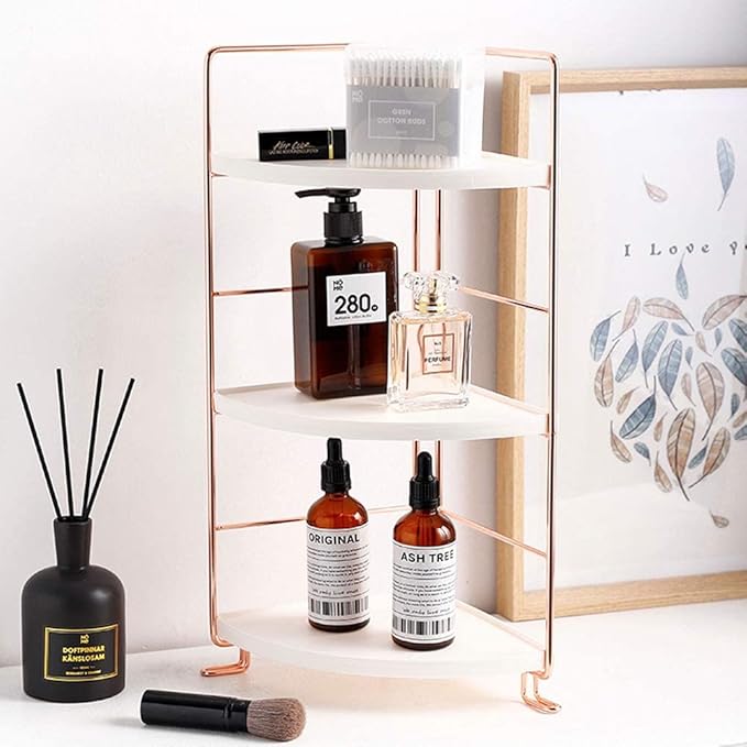 3-Tier Bathroom Countertop Organizer - Vanity Tray Cosmetic & Makeup Storage- Kitchen Spice Rack Standing Shelf - Corner Storage Shelf, Rose Gold-NeatNest