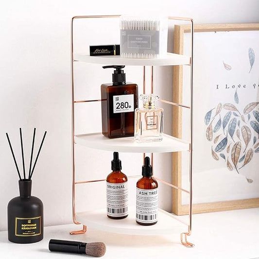 3-Tier Bathroom Countertop Organizer - Vanity Tray Cosmetic & Makeup Storage- Kitchen Spice Rack Standing Shelf - Corner Storage Shelf, Rose Gold-NeatNest