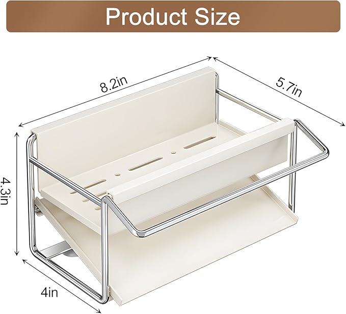 Kitchen Sink Sponge Rack, Self Draining Kitchen Sink Storage Rack, Rust-Proof Stainless Steel Dish Sponge Storage Rack (with Dish Cloth Rack), Bathroom Soap Dispenser Storage (White)-NeatNest