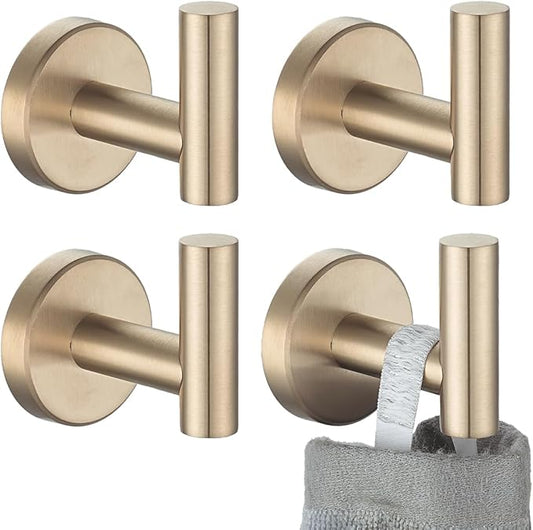 JQK Bathroom Towel Hook Champagne Bronze, Coat Robe Clothes Hook for Bathroom Wall Mounted (Pack of 4), SUS 304 Stainless Steel 0.8mm, TH100-CB-P4-NeatNest