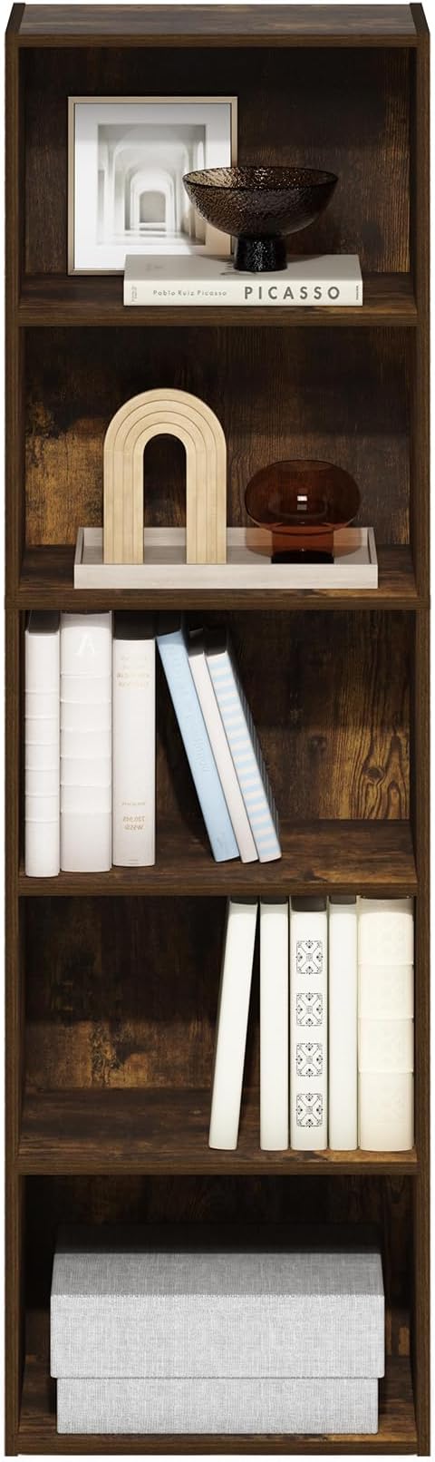Furinno Luder 5-Tier Open Shelf Bookcase, Bookshelf, Amber Pine-NeatNest