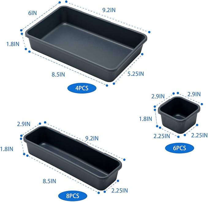 BYCY 18 Pcs Drawer Organizers Trays Set for Office Bathroom Dresser Interlocking Dividers Storage Bins Pack (18 Pieces Set)-NeatNest