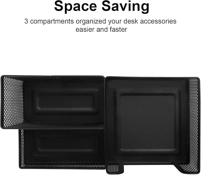 Comix Mesh Pen Pencil Holder Desk Organizer, 3 Compartment Wire Desktop Pen Pencil Cup Caddy Office Supplies Desk Accessories for Home Office School, Black-NeatNest