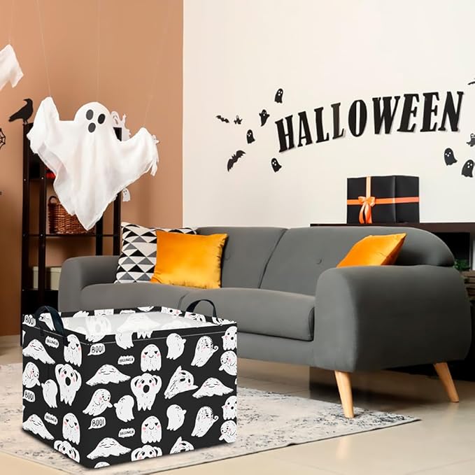 CLOCOR Rectangular Storage Basket Empty, Gift Basket for Halloween, Waterproof Storage Bin with Handles, Room Decor(Crack Ghost)-NeatNest