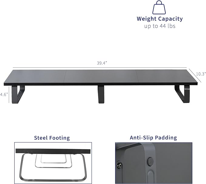VIVO 39 inch Extra Long Monitor Stand, Wood & Steel Desktop Riser, Dual Screen, TV, Keyboard, Laptop, Ergonomic Desk and Tabletop Organizer, Black, STAND-V000DL