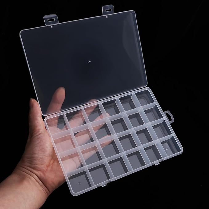 2 Pack 24 Grids Clear Plastic Organizer Box Fixed Compartment Storage Container for Craft, Beads, Jewelry, Small Parts, Small Items-NeatNest