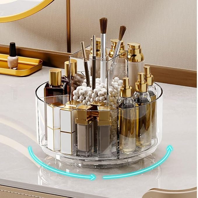 LINFIDITE 360 Rotating Makeup Organizer Clear Cosmetic Storage Holder Tray with 6 Compartment Makeup Brush Lip Gloss Organizer Case for Bathroom Cabinet Vanity Desktop-NeatNest