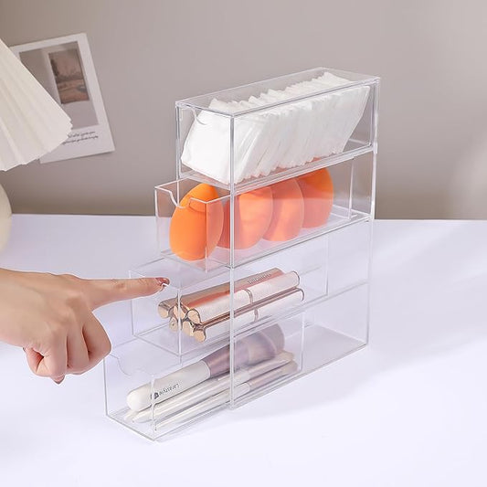 Acrylic Stackable Drawer Organizer with 4 Clear Drawers for Bathroom & Vanity Makeup Storage-NeatNest