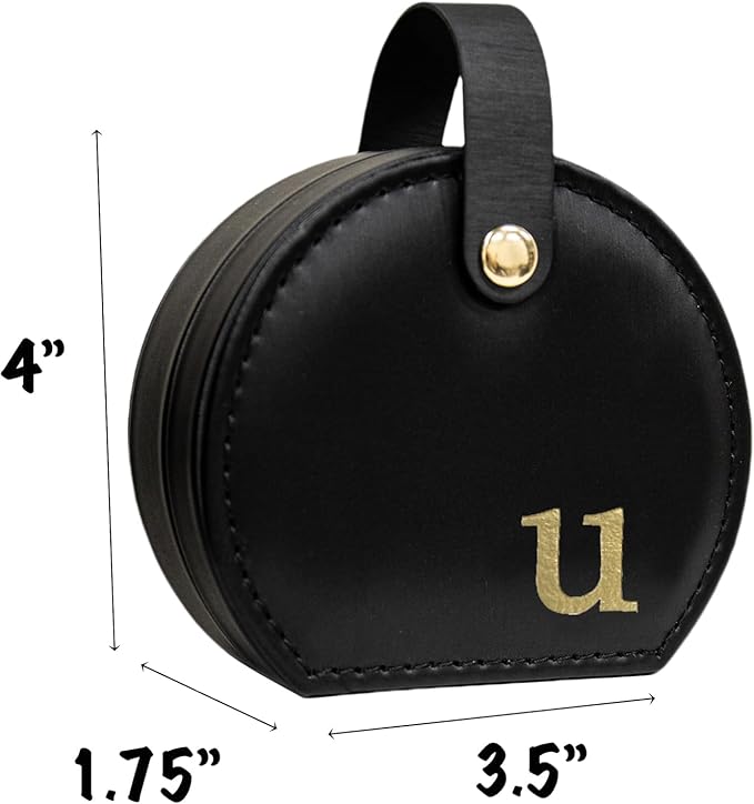 COLLECTIVE HOME - Travel Jewelry Case, Elegant Half-Moon Design with Gold Monogram, Detachable Handle, Personalized Accessory Organizer, Gift for Fashion-Forward Women and Teens, Black (u)-NeatNest