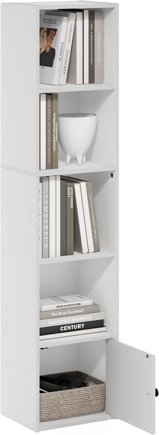 Furinno Luder Shelf Bookcase with 1 Door Storage Cabinet, White-NeatNest