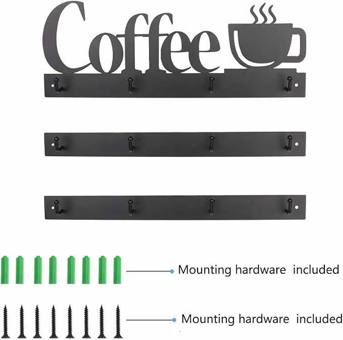 HULISEN Coffee Mug Wall Rack, Coffee Cup Holder Wall Mounted with 12 Heavy Duty Hooks and Metal Coffee Sign, Rustproof Tea Cup Hanger Display Decor for Coffee Bar, Kitchen, Office-NeatNest