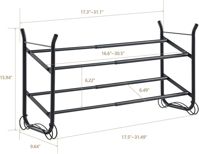 SunnyPoint Expandable & Stackable 2-Tier Shoe Rack – Adjustable Shoe Organizer for Entryway, Closet or Bedroom, Holds 4 to 8 Pairs, Space-Saving Metal Shoe Storage Shelf (17.5"–31.49" W) (BLK, 2 Tier)-NeatNest