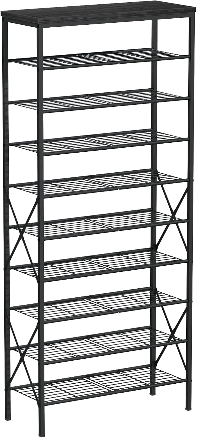 10 Tiers Shoe Storage Organizer, Large Capacity Shoe Shelf Holds 32 Pairs of Shoes,Black-NeatNest