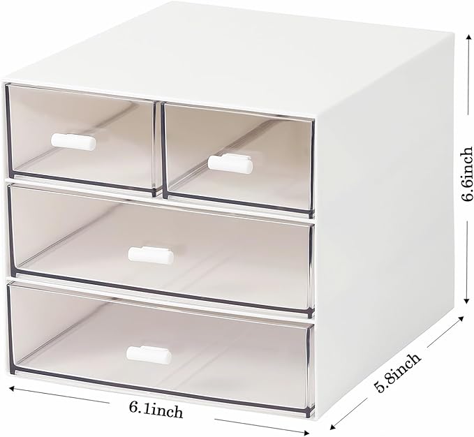 Makeup Organizer with 4 Drawers, Desk Organizer, Cosmetics Storage Box for nail polish, Lipstick, Brushes, Jewelry, Skincare, Bathroom Organization Boxes - White-NeatNest