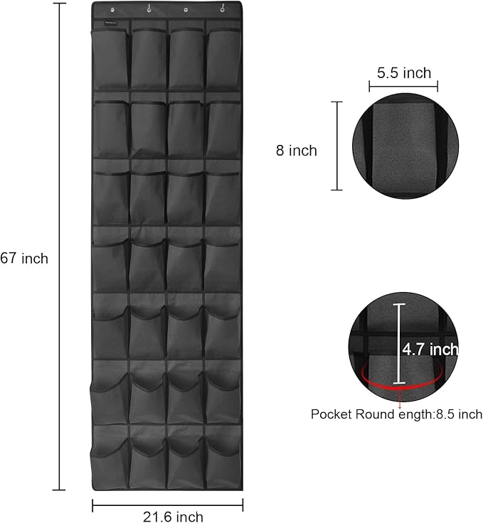 1 Pack 28 Large Pockets Hanging Shoe Organizer Over The Door Shoe Rack for Closet Door Storage Shoe Holder Hanger.4 Hooks.Imitation linen Gray-NeatNest