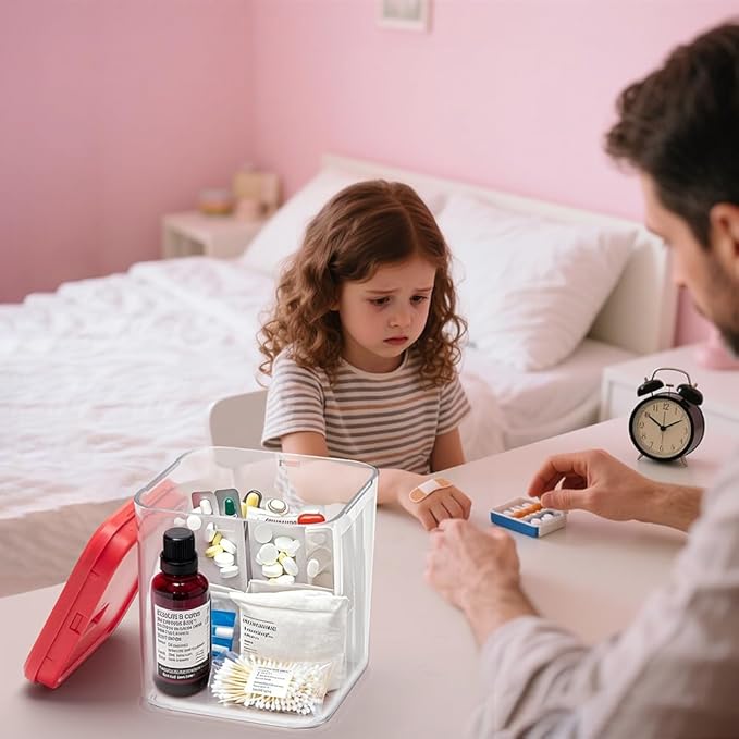 Clear Lockable Storage Box for Medicine Safe,Food Jar,Snacks,Phone - Secure Lock Box Refrigeator Container Bin Store Tank with Combination for Kitchen,Home,Office,Hospital (5.6×5.6×6.3 In) (Red)-NeatNest