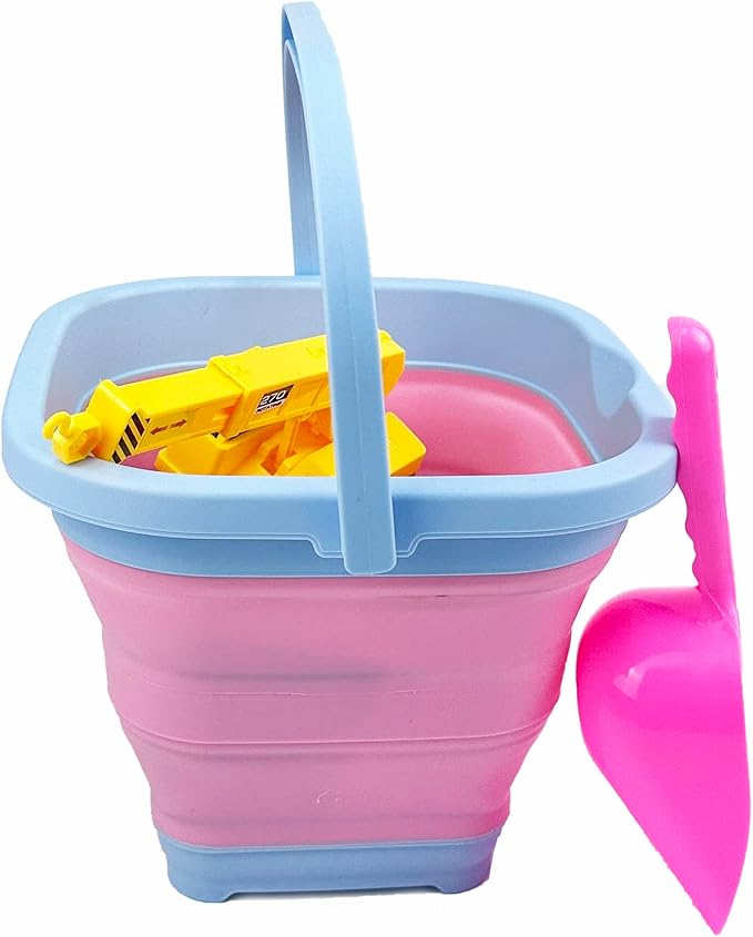 SAMMART Collapsible Rectangular Cleaning Bucket 5L (1.3 Gallon)- Foldable Camping Beach Sand Water Pot Pail- Portable Space Saving Tub for Household, Outdoor Car Washing (Cool Blue/Maglia Rosa)-NeatNest