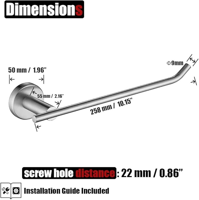 JQK Hand Towel Bar, Stainless Steel Towel Ring for Bathroom, 9 Inch Necklace Holder Brushed Finish Wall Mount, TR100-BN