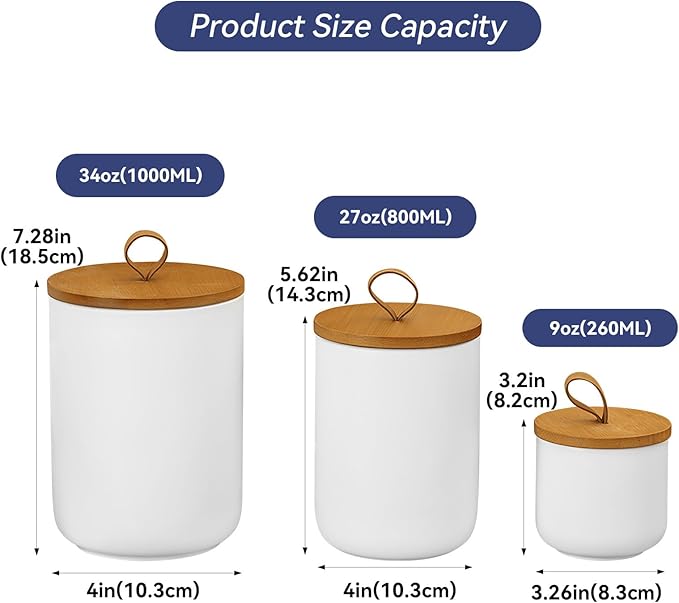 Ceramic Storage Jars, Modern Elegant Highly Polished Airtight Gorgeous Storage Canisters with Wooden Lid Small Food Stroage Jar for Kitchen Spice Tea Vanilla Sugar Coffee Beans (White medium)-NeatNest
