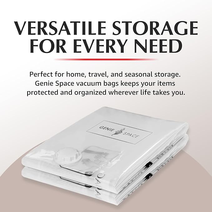 GENIE SPACE Small Vacuum Storage Bags - Pack of 6, 24x16in | Compact Size & Strong Space Saving Bags | Premium Airtight & Reusable Vacuum Bag for T-Shirts, Underwear, Towels & More | inc Travel Pump-NeatNest