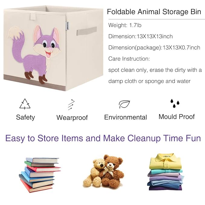 CLCROBD Foldable Animal Cube Storage Bins Fabric Toy Box/Chest/Organizer for Kids Nursery, 13 inch (Fox)-NeatNest