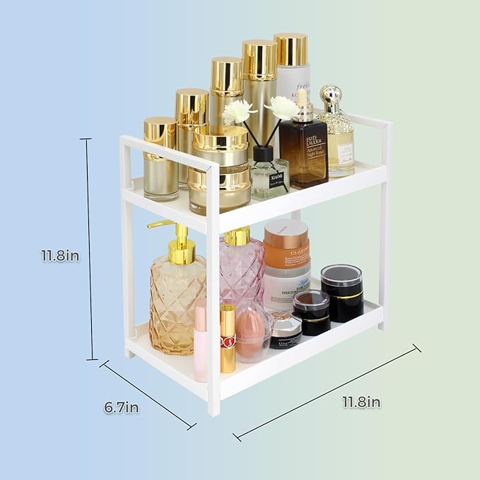 2-Tier Countertop Organizer for Bathroom – Cosmetic Organizer Rack and Storage Shelf for Bedrooms, Offices, Kitchen Counters, and Under Sinks (White)-NeatNest