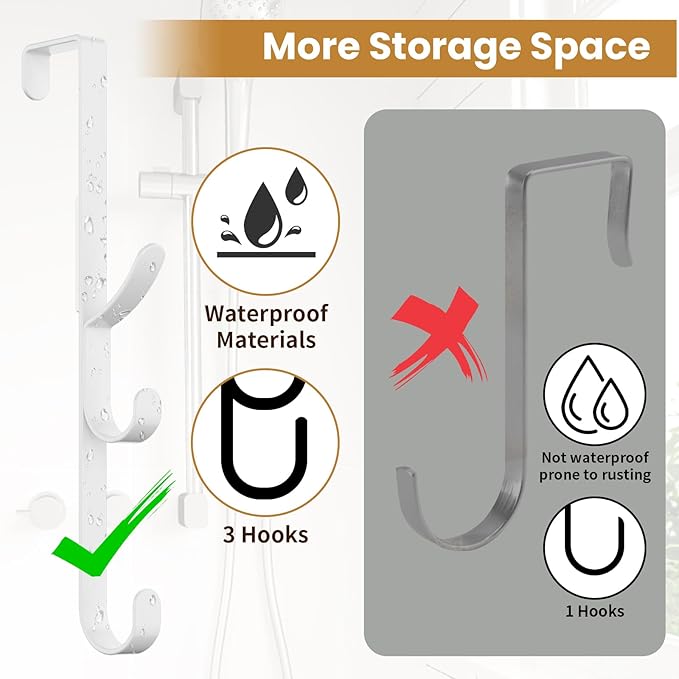 Over the Door Hooks hanger,over the door towel hook Organizer hanging for coat clothes backpack hat purse Metal Towel Rack Back of Shower for Bathroom,Dorm,Bedroom,Kitchen,Office Closet (White-3Packs)