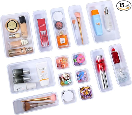 15 PCS Interlocking Desk Drawer Organizer Separator for Office,Bathroom,Kitchen,Makeup（White）-NeatNest
