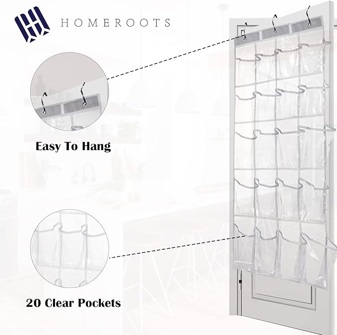HomeRoots 2 Pack Minimalist Clear Over the Door Pantry Organizer, 20 Pockets-NeatNest