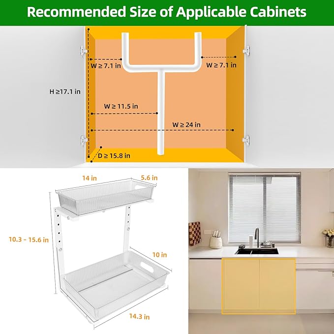 2 Pack Under Sink Organizer, Pull Out Cabinet Organizer 2 Tier Slide Out, Under Sink Organizers and Storage Height Adjustable for Kitchen Bathroom Cabinet, Metal-NeatNest