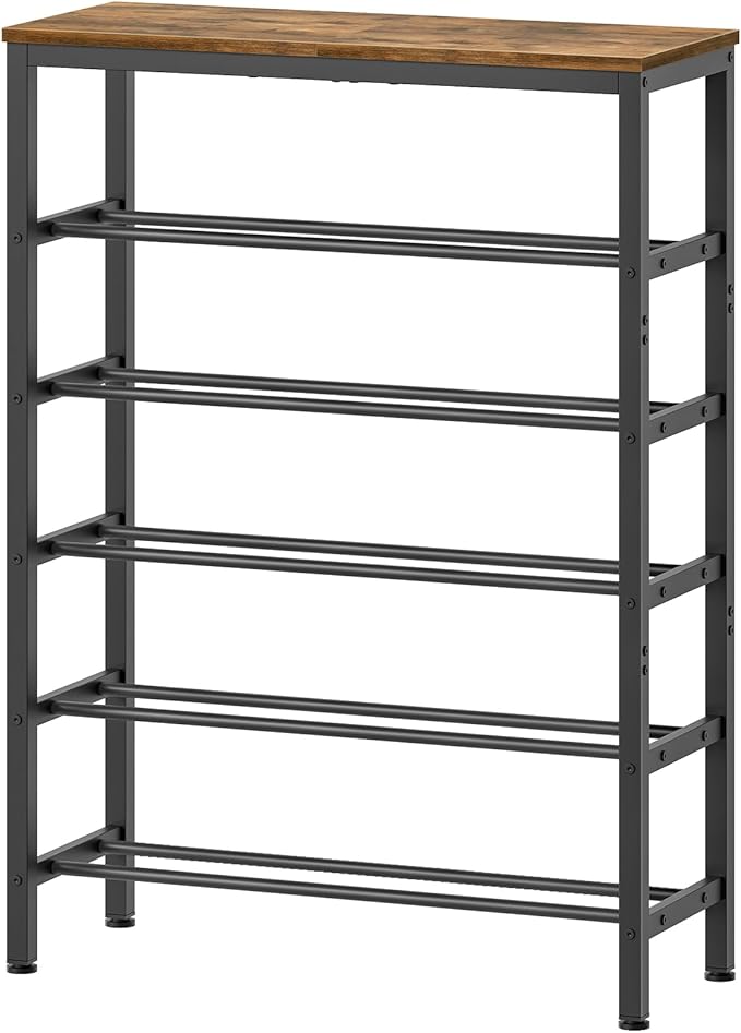 6 Tier Tall Shoe Rack, Large-Capacity Storage Organizer, Free Standing Shoe Shelf for Closet, Adjustable Metal Shoe Racks for 24 Pairs of Shoes, Rustic Brown and Black SS76BR-NeatNest