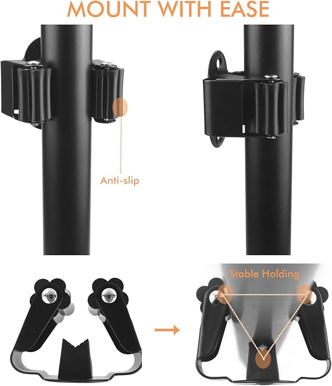 Adhesive Broom Holder Wall Mount - 9 Pack Mop Hanger Cleaning Tools Handle Grippers Organizers - Heavy Duty Metal Broom Clip Hooks for Laundry Room Utility Closet Garage Garden Bathroom (Black)