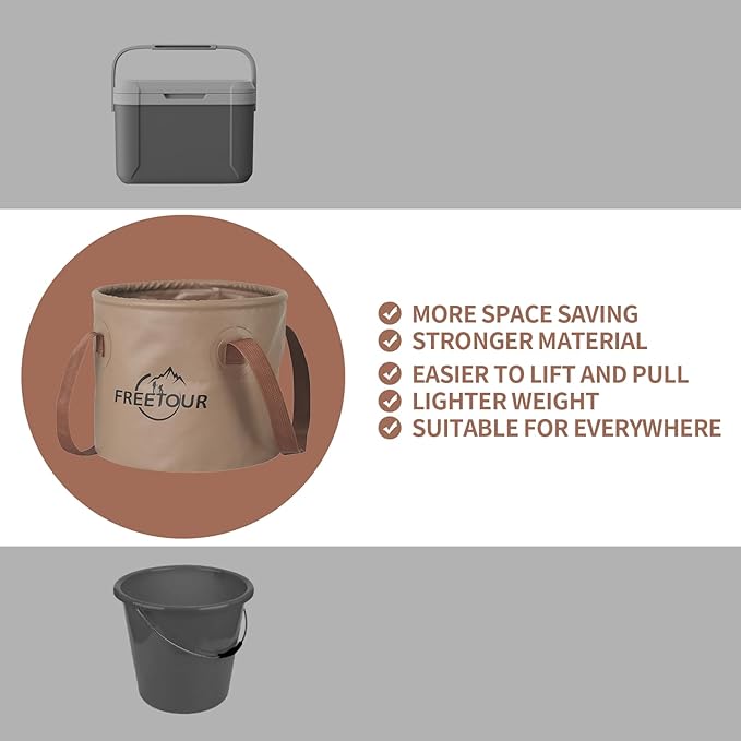 Baiao Collapsible Bucket 5 Gallon, Portable Collapsible Bucket with Handle, Folding Water Container for Fishing Camping Beach Hiking Home Travel Car Washing(Khaki 20L)-NeatNest