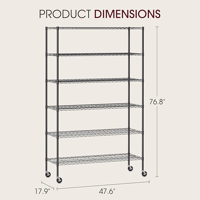 BestOffice 18x48x77 Storage Shelves Commercial Heavy Duty Metal Shelves Garage Organizer Wire Rack Shelving Storage Unit Shelf Adjustable Utility 6000 LBS Capacity,Black-NeatNest