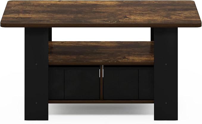 Furinno Andrey Coffee Table with Bin Drawer, Amber Pine/Black Small Non-Lift Top-NeatNest