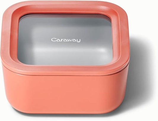 Caraway Glass Food Storage - 4.4 Cup Glass Container - Ceramic Coated Food Container - Non Toxic, Non Stick Lunch Box Container with Glass Lids - Dishwasher, Oven, & Microwave Safe - Perracotta-NeatNest