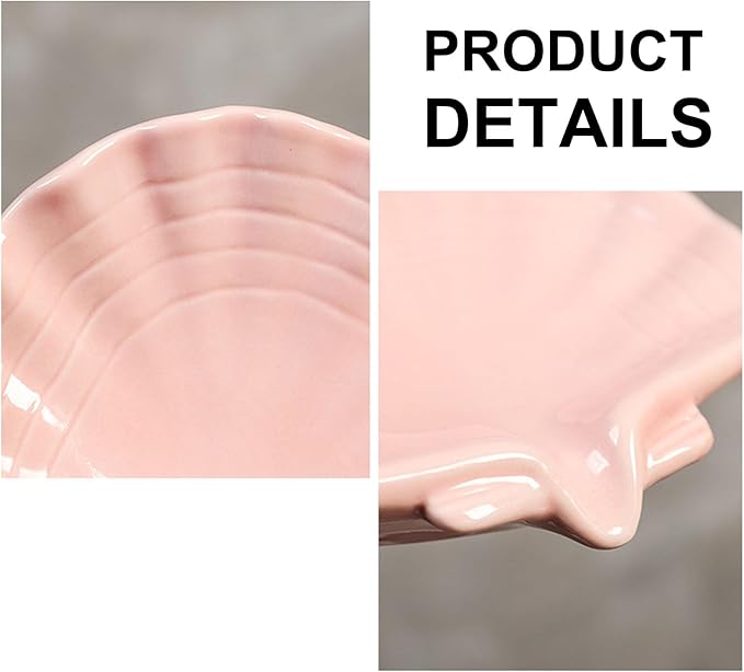 Ceramic Soap Holder, Sea-Shell Soap Tray with Self Draining, Soap Tray for Sink Washroom Bathroom Shower, Small Cute and Elegant Holder with Glaze, Easy Cleaning (White)-NeatNest