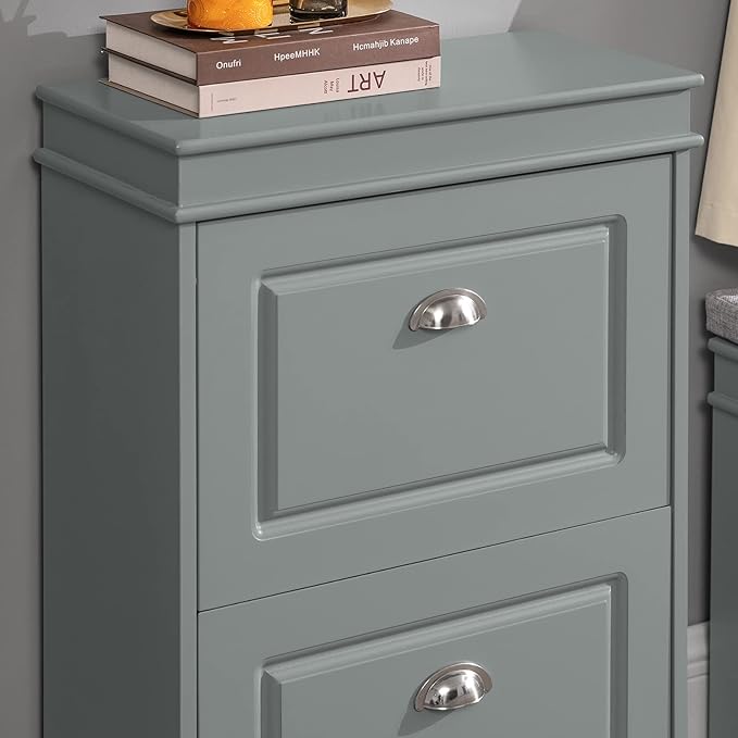Haotian Small Shoe Cabinet, Grey 2 Flip Drawers Freestanding Shoe Rack, Shoe Storage Cupboard Organizer (9.45" D x 20.87" W x 32.28" H), FSR78-HG-NeatNest