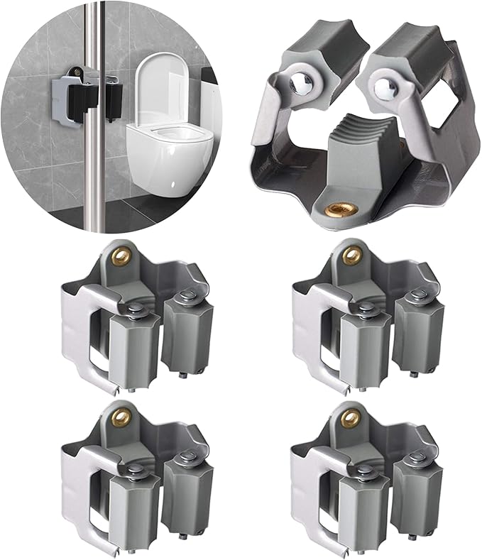 3-H 4 Pack Mop and Broom Holder Big Size Hanging 1 KG Extra,Broom Hanger Wall Mount for Hanging and Organizing Shove Rake Yard Tools in Shed Kitchen Laundry Room Bathroom Garden(grey)-NeatNest