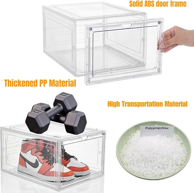 Attelite Upgraded Shoe Storage Box 9 Pack Shoe Box Clear Plastic Stackable X-Large Drop Front Shoe Box with Clear Magnetic Door,Shoe Organizer and Shoe Containers For Sneaker Display