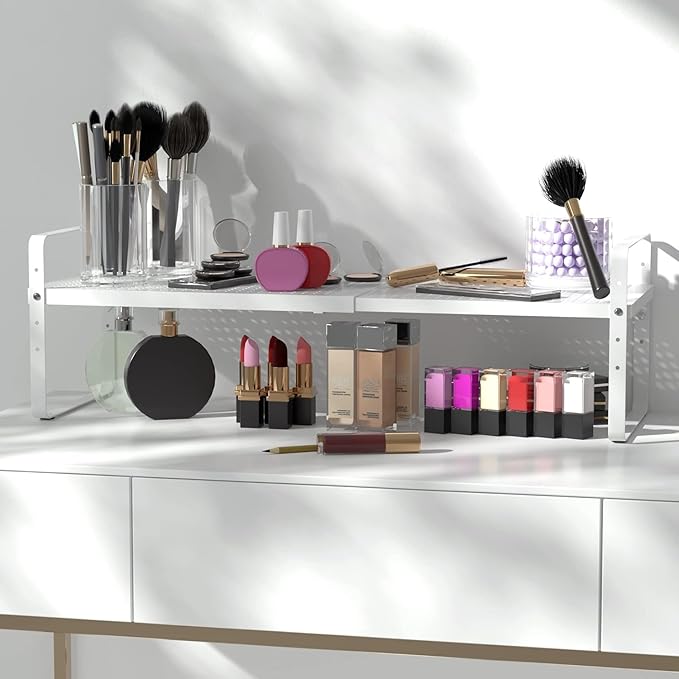 Expandable Kitchen Cabinet Shelf Organizer Rack Heavy Duty Metal Spice Rack Stackable Kitchen Counter Storage Shelf for Kitchen Cabinet Pantry Bathroom (White - 16.5"-27" L x 10.2" W x 9.6" H - 3Pack)-NeatNest