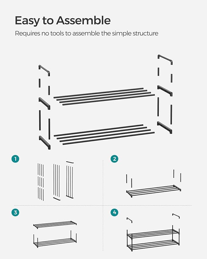 SONGMICS Shoe Rack, 2-Tier Shoe Organizer, Metal Storage Shelf, Upright or Upside Down, for 12-15 Pairs, Stackable, for Entryway, 11.8 x 36.2 x 13.4 Inches, Black ULSA12BK-NeatNest
