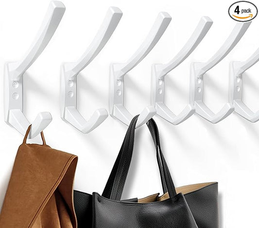 Heavy Duty Wall Hooks, 5.7 Inch Large Coat Hooks, 6 Packs Towel Hooks for Hanging in Bathroom, Bedroom, Entryway, Kitchen, etc (White, 6 Pack)
