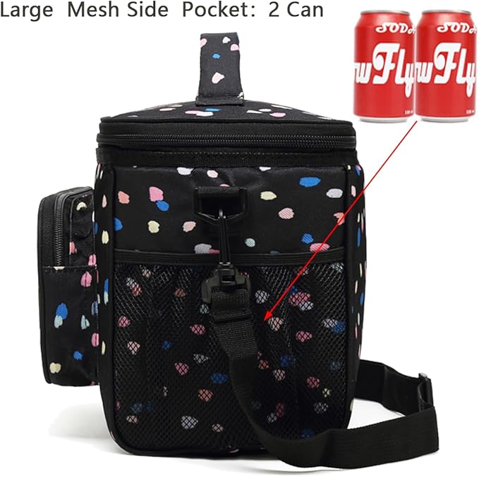 FlowFly Insulated Reusable Lunch Bag Adult Large Lunch Box for Women and Men with Adjustable Shoulder Strap,Front Zipper Pocket and Dual Large Mesh Side Pockets,BlackFlower-NeatNest