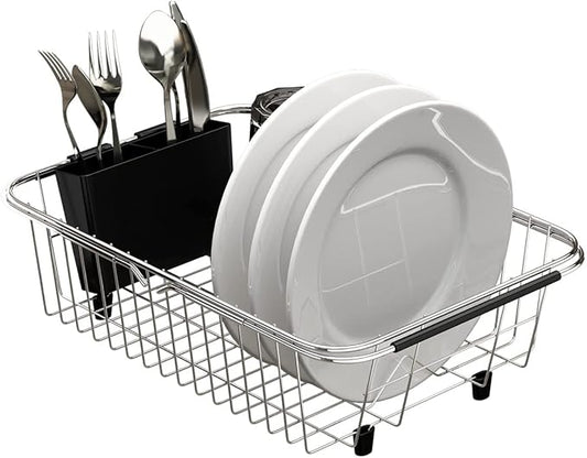 Adjustable Over Sink Dish Rack Stainless Steel Dish Drying Rack On Counter or in Sink, Rustproof