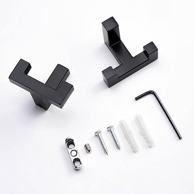5 Pack Heavy Duty Double Claw Coat Hook Wall Mount with Screw Retro Double Coat Hook Utility Hook for Coats, Scarves, Bags, Towels, Keys, Hats, Mugs, Hats (Black)