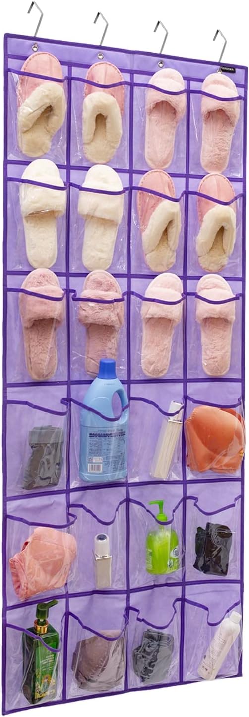 Modern Over the Door Shoe Rack Organizer with 24 Clear PVC Pockets, Purple-NeatNest