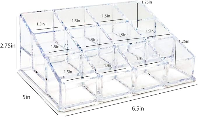 Isaac Jacobs Clear Acrylic 12 Compartment Nail Polish Holder, Organizer for Makeup, Essential Oils, Storage Solution, Rack Display (3 Rows (x4))-NeatNest
