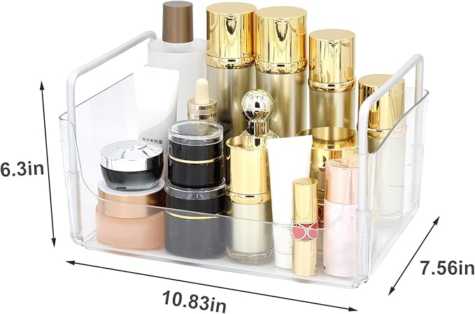Clear Makeup Organizer Tray with Handles Bathroom & Vanity Storage for Cosmetics, Skincare - Countertop Organizer Kitchen Cabinet Storage Tray-NeatNest