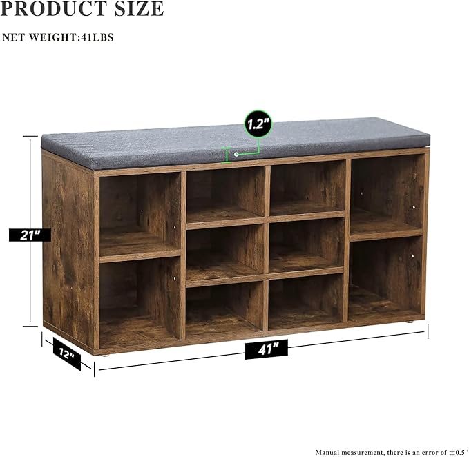 Shoe Storage Bench, Entryway Bench with Storage, 3-Tier Shoe Rack Bench 10 Cubbies Adjustable Shelves Shoe Organizer Shelf for Hallway Front Door Living Room Bedroom